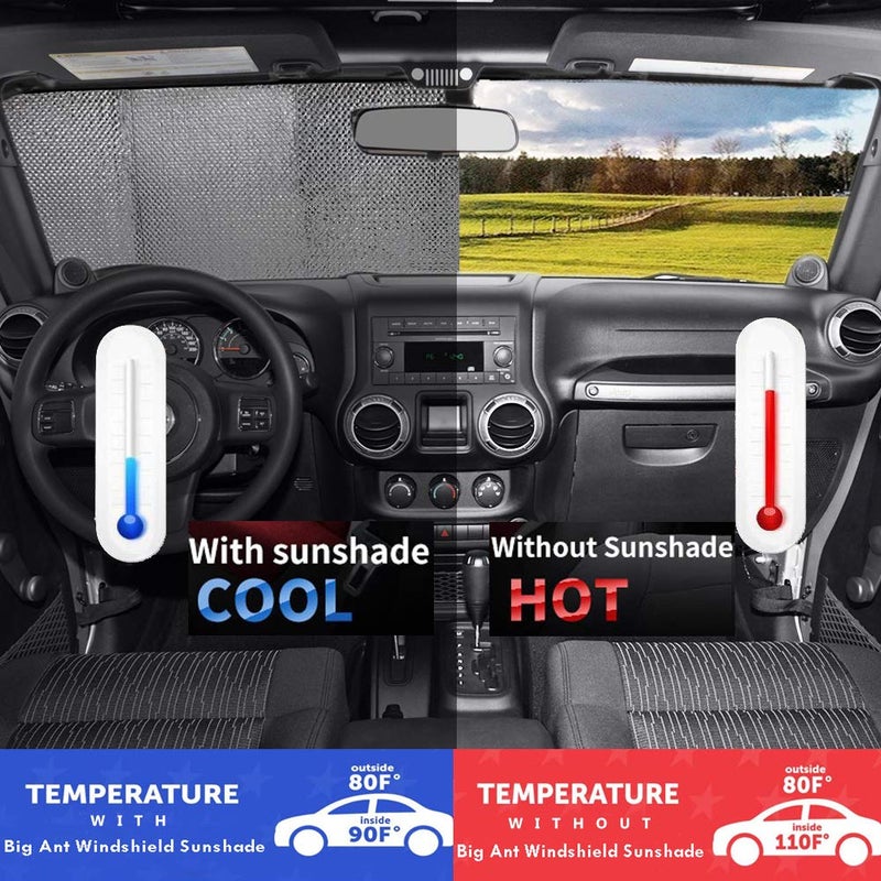 BIGANT Big Ant Car Windshield Sunshade UV Ray Reflector Auto Window Sun Shade Visor Shield Cover, Keeps Vehicle Cool- Sliver (55" x 27.5") - Image 4